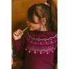 Fairisle 3D Pompom Long Raglan Sleeve Sweater, Burgundy - Sweaters - 2