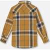 Button Down Flannel Shirt With Pocket, Plaid Golden Yellow & Gray - Shirts - 4