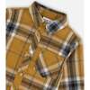 Button Down Flannel Shirt With Pocket, Plaid Golden Yellow & Gray - Shirts - 5