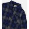 Button Down Flannel Shirt With Pocket, Plaid Navy & Gray - Shirts - 4