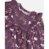 Cats Print Long Cuff Sleeve Frill Dress, Mauve - Dresses - 4