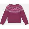 Fairisle 3D Pompom Long Raglan Sleeve Sweater, Burgundy - Sweaters - 4