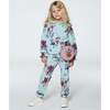 Big Flowers Print Fleece Sweatpants, Light Blue - Sweatpants - 2