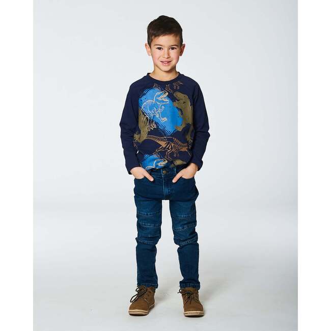 Dinosaures Print Raglan Sleeve T-Shirt With, Navy - T-Shirts - 2