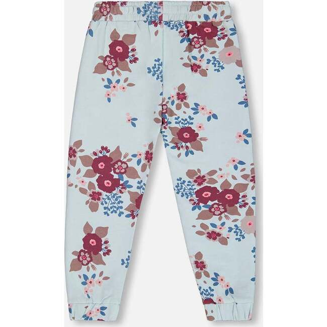 Big Flowers Print Fleece Sweatpants, Light Blue - Sweatpants - 3