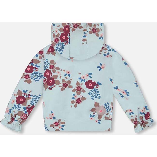 Big Flowers Print Fleece Hoodie, Light Blue - Sweatshirts - 3