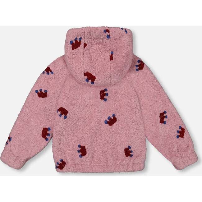 Crown Pattern Raglan Sleeve Half-Zip Plush Hoodie, Mauve - Sweatshirts - 4