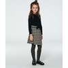 Bi-Material Dress With Bow, Plaid Black & Beige - Dresses - 2