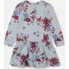 Big Flowers Print Fleece Long Sleeve Drawstring Waist Dress, Light Blue - Dresses - 4