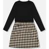 Bi-Material Dress With Bow, Plaid Black & Beige - Dresses - 3