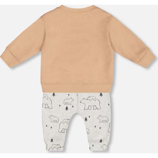 Bears Print Organic Cotton Top & Pant Set, Sand - Mixed Apparel Set - 3