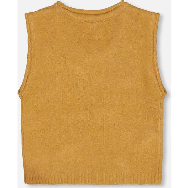 3D Bows Knit Sleeveless Sweater Vest, Golden Brown & Pink
