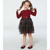 Bi-Material Dress With Glittering Tulle Skirt, Red Plaid - Dresses - 3