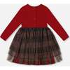 Bi-Material Dress With Glittering Tulle Skirt, Red Plaid - Dresses - 4