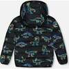 All-Over Neon Dino Print Quilted Jacket, Black - Puffers & Down Jackets - 4