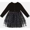 Bi-Material Dress With Glittering Tulle Skirt, Black - Dresses - 4