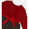 Bi-Material Dress With Glittering Tulle Skirt, Red Plaid - Dresses - 5