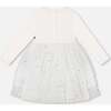 Bi-Material Dress With Glittering Tulle Skirt, Off-White - Dresses - 4