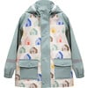 House Print Rain Hooded Jacket, Teal - Raincoats - 1 - thumbnail