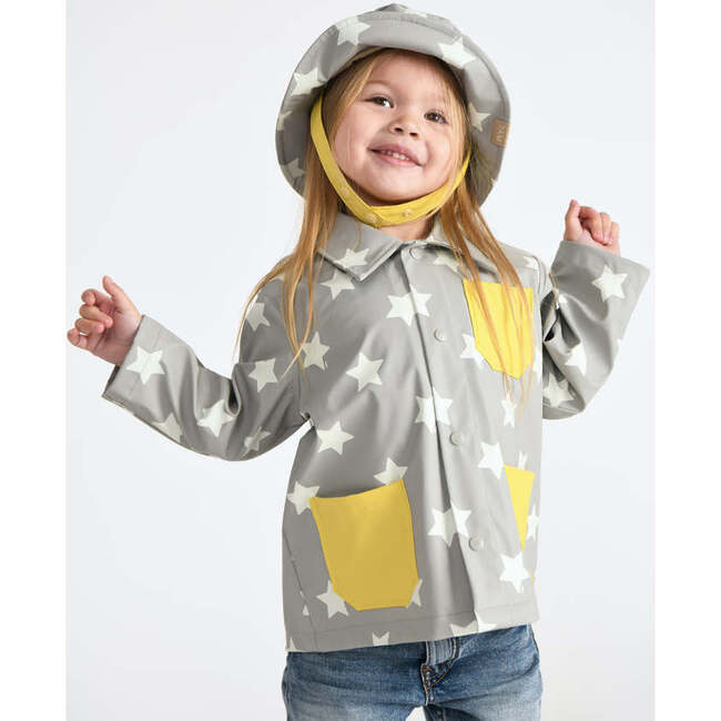 Stars Print Chin Strap Rain Bucket Hat, Yellow - Raincoats - 7