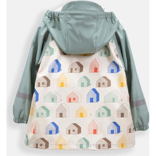 House Print Rain Hooded Jacket, Teal - Raincoats - 3