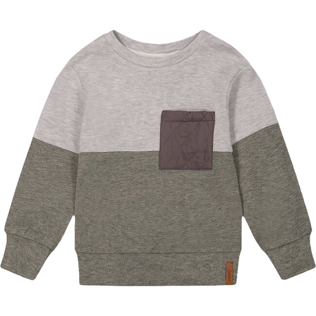 Super Soft Color-Block Quilted Pocket Top, Gray & Sage