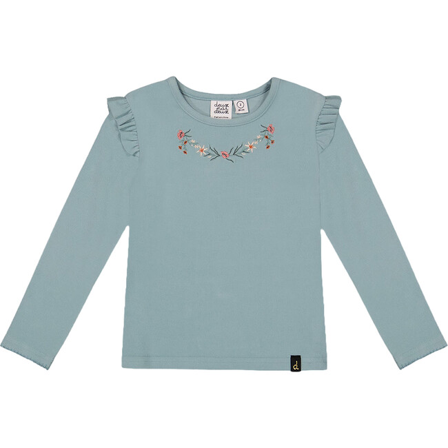 Super Soft Embroidered Brushed Rib Long Sleeve T-Shirt, Light Blue