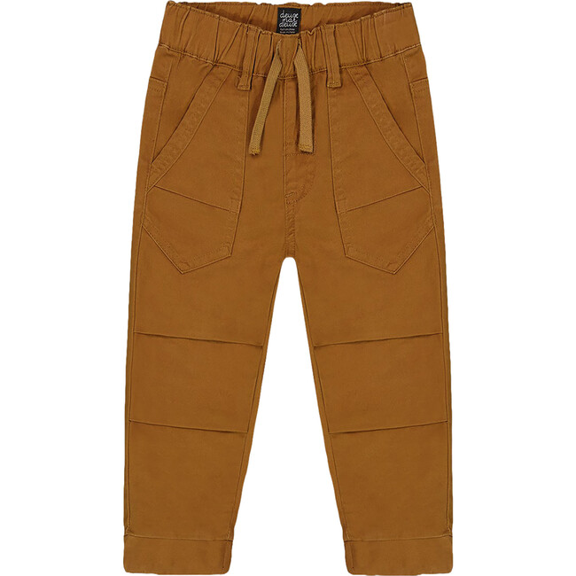 Stretch Twill Pleated Knee Jogger Pants, Caramel Brown