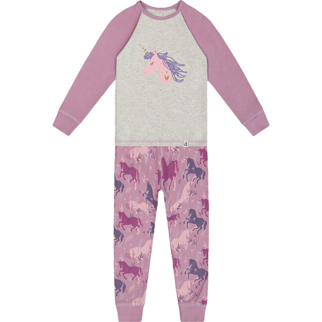 Unicorns Print Organic Cotton 2-Piece Pajama Set, Mauve