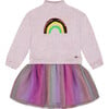 Super Soft Sweatshirt Dress Tulle Skirt, Rainbow - Dresses - 1 - thumbnail