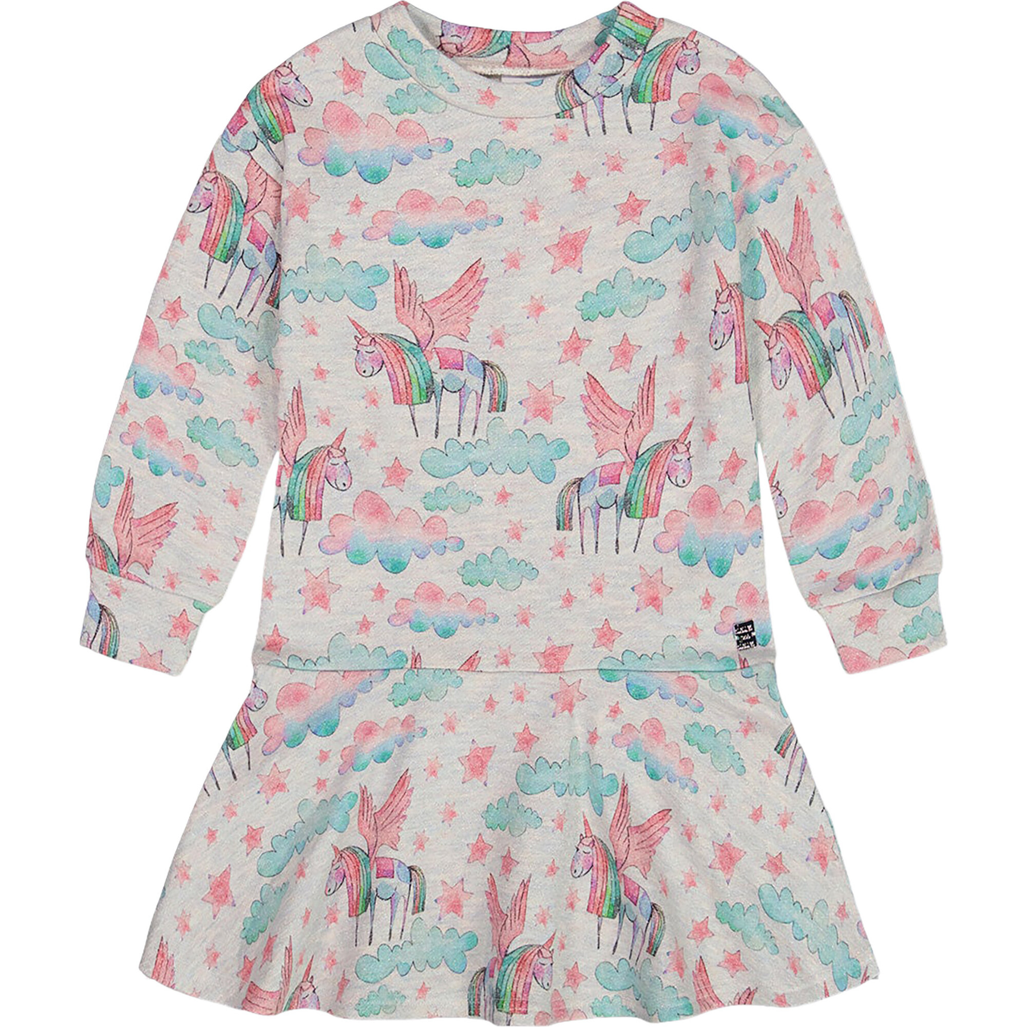 Unicorn Print Shiny French Terry Dress, Gray Mix - Dresses - 1