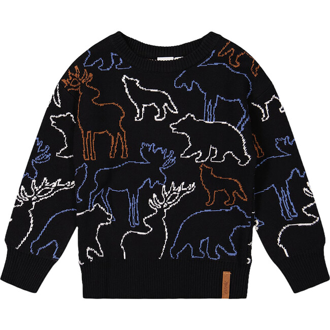 Sweater With Intarsia Animal Forest, Black