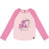 Unicorn Print Long Raglan Sleeve Baseball Top, Pink - T-Shirts - 1 - thumbnail