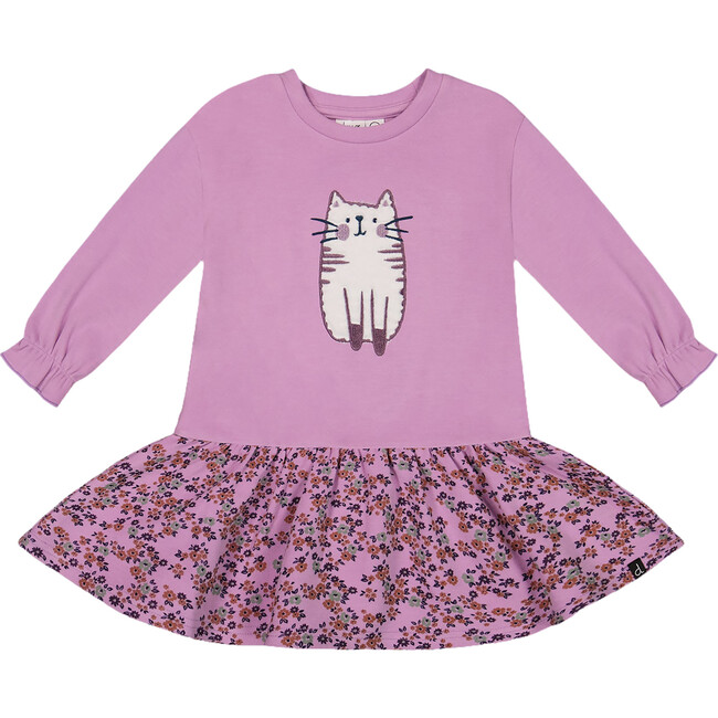 Super Soft Long Sleeve Mini Flowers Print Skirt Dress, Lilac