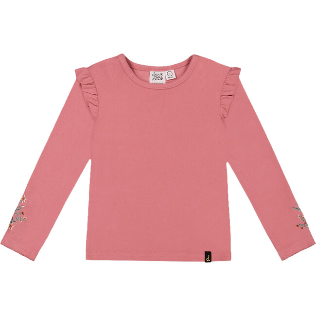 Super Soft Embroidered Brushed Rib Long Sleeve T-Shirt, Light Pink