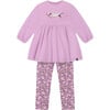 Ruffle Long Sleeve Tunic & Mini Flowers Print Leggings Set, Lilac - Mixed Apparel Set - 1 - thumbnail