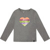 Sequin Heart Long Sleeve T-Shirt, Dark Gray & Multicolors - T-Shirts - 1 - thumbnail