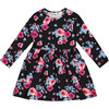 Roses Print Round Neck Long Sleeve Pockets Dress, Black - Dresses - 1 - thumbnail