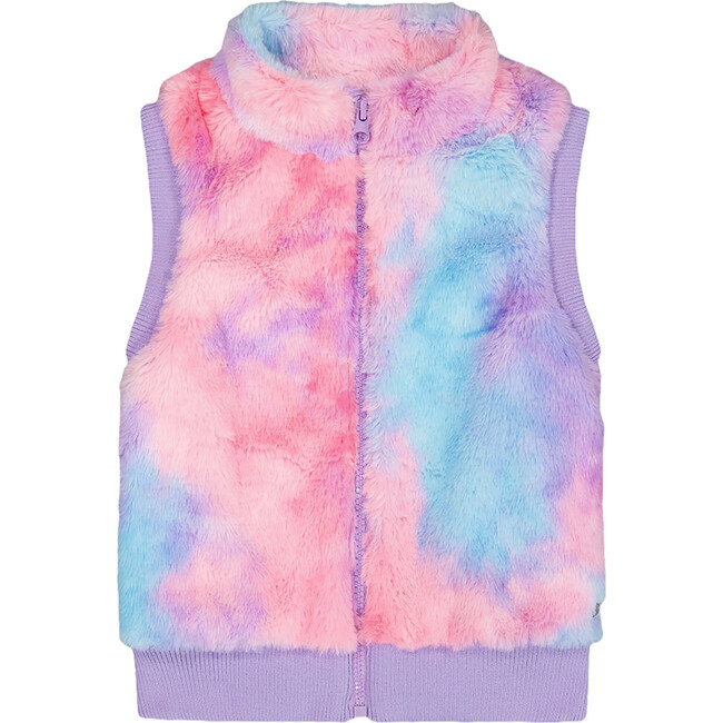 Ribbed Trim Faux Fur Sleeveless Vest, Multicolor