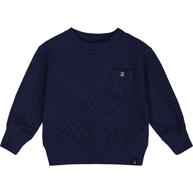 Ribbed Hem Quilted Pocket Sweatshirt, Navy