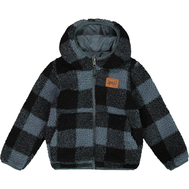 Reversible Sherpa Jacket, Blue & Black Plaid