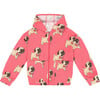 Pug Print Fleece Hooded Cardigan, Magenta - Sweatshirts - 1 - thumbnail