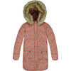 Puffy Long Coat, Dusty Pink With Small Flowers - Jackets - 1 - thumbnail