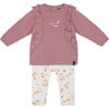 Pointelle Top & Fox Print Leggings Set, Woodrose & Beige Mix - Mixed Apparel Set - 1 - thumbnail