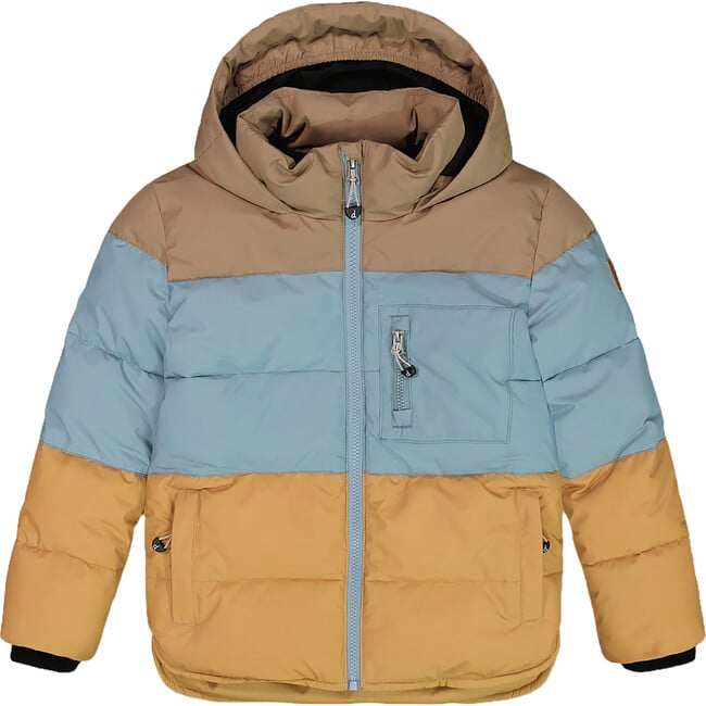 Puffy Jacket, Taupe, Blue & Golden Brown