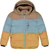 Puffy Jacket, Taupe, Blue & Golden Brown - Jackets - 1 - thumbnail