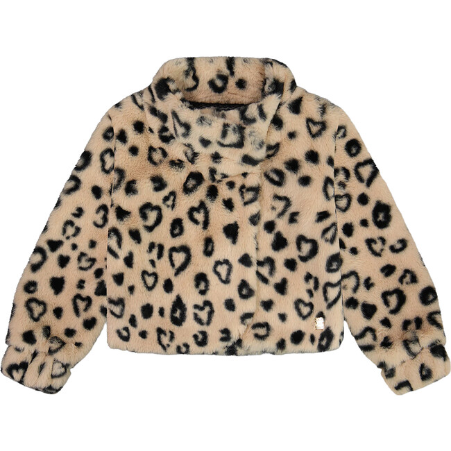 Print Faux Fur High Neck Jacket, Leopard