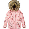 Print Faux Fur Hooded Puffy Jacket, Rose Petals - Jackets - 1 - thumbnail