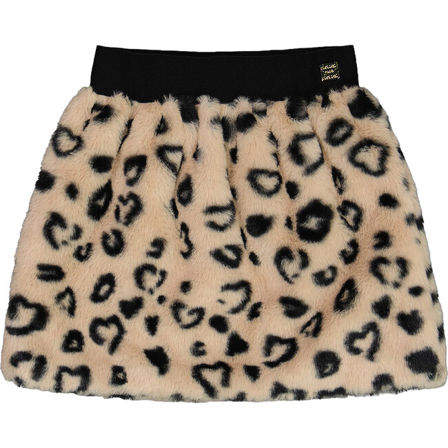Print Faux Fur Mini Skirt, Leopard