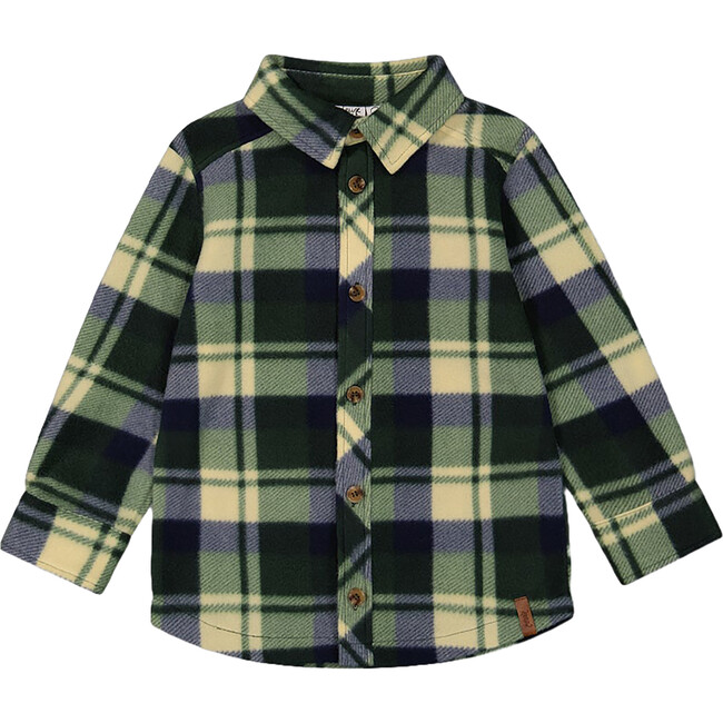 Plaid Polar Fleece Long Sleeve Shirt, Green